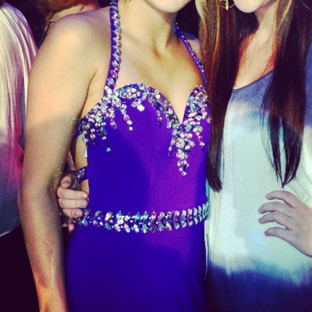 Party Time Formals Purple Embellished Prom Dress